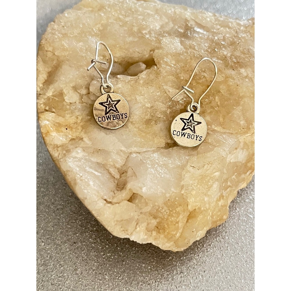 Sterling Silver Dallas Cowboys NFL Football Team Texas Star Stamped Earrings-New - Picture 4 of 10